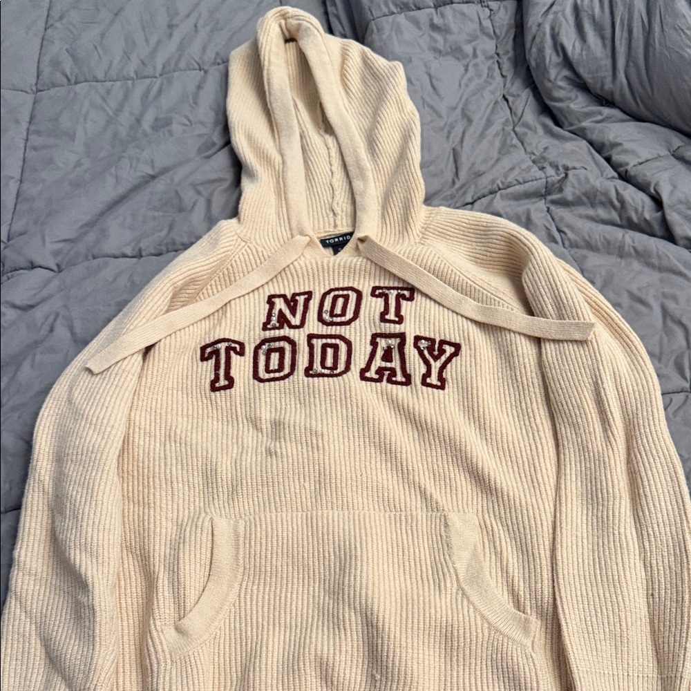 Torrid Cream Hoodie with Maroon Embroidery